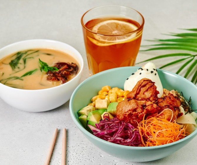 Обед поке + суп+чай