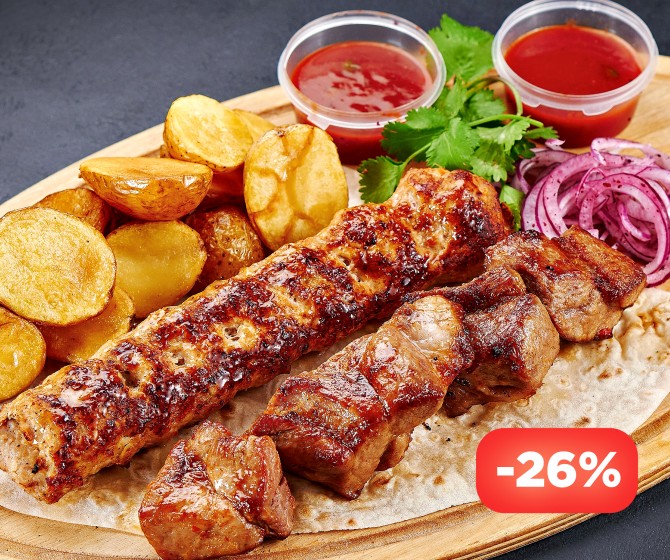 КОМБО Шеф кебаб на двоих Шашлык из свинины и Люля из курицы с молодым картофелем